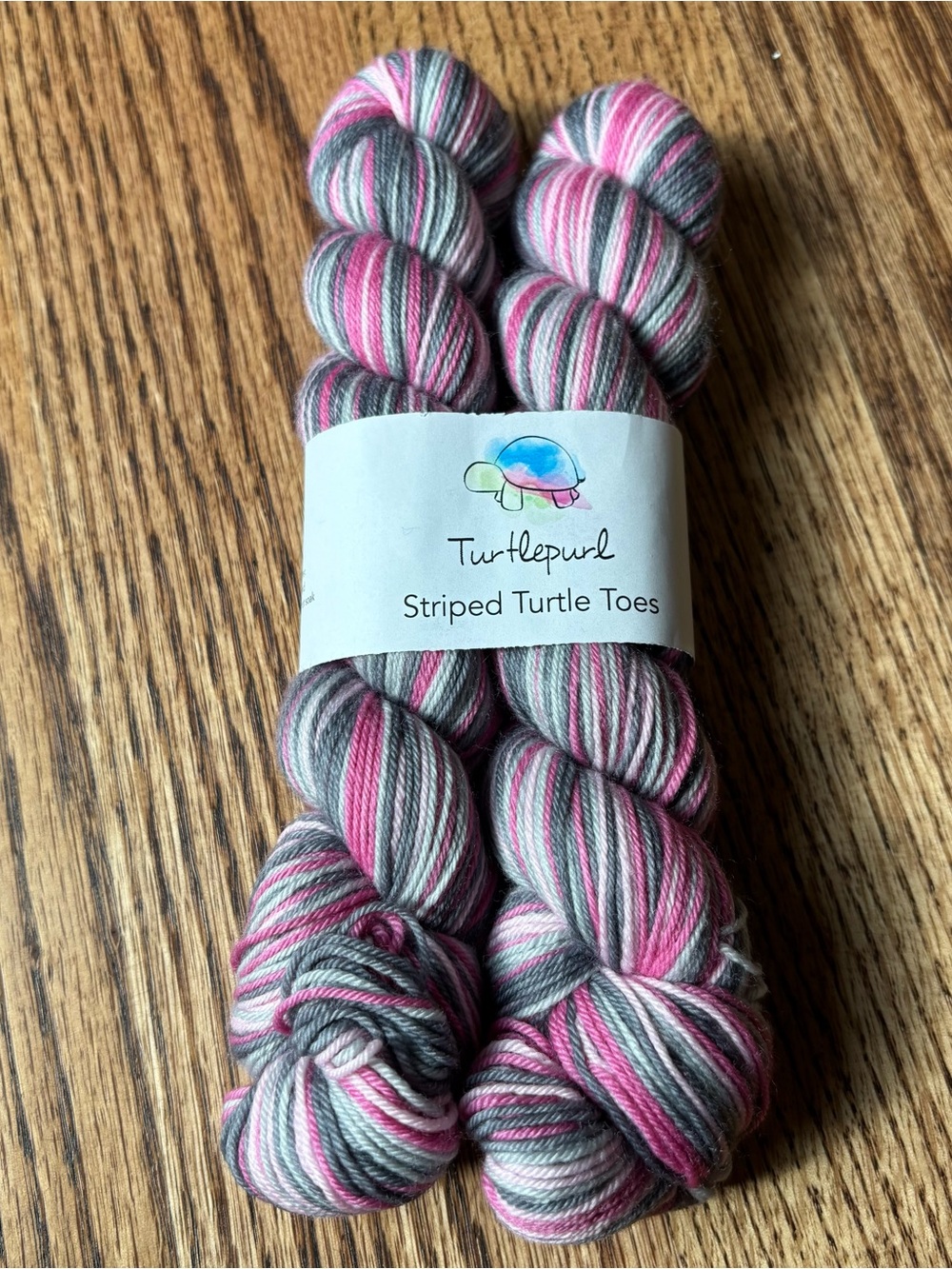 Turtlepurl Self Striping Turtle Toes Hand-Dyed Sock Yarn Pink Gray Wool Nylon